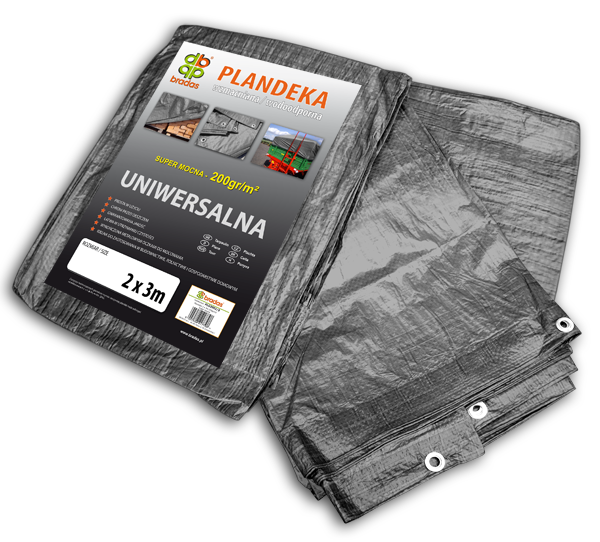 Krycia plachta s okami – PREMIUM 200 g/m²  sivá, 6×8 m [48 m²]
