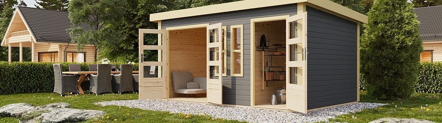 Záhradný domček s náradím a ratanovým sedením