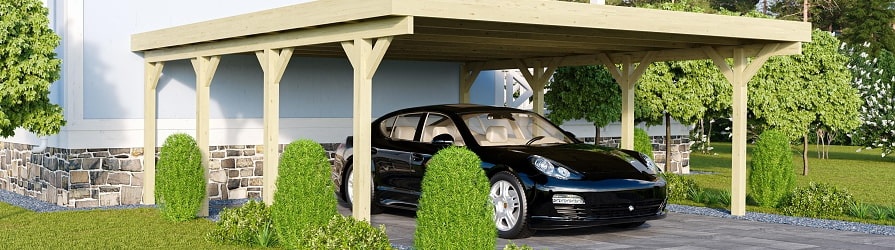 Prístrešok na auto (carport) s čiernym automobilom