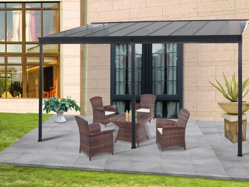 Hliníková pergola LanitPlast Wall 53, š. 4,96 × d. 3 m + PC 6 mm (bronz)