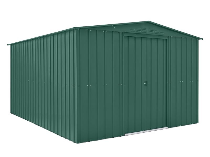 Plechový záhradný domček so strešným oknom Globel 1012, š. 295 × d. 361 × v. 203 cm (zelený)
